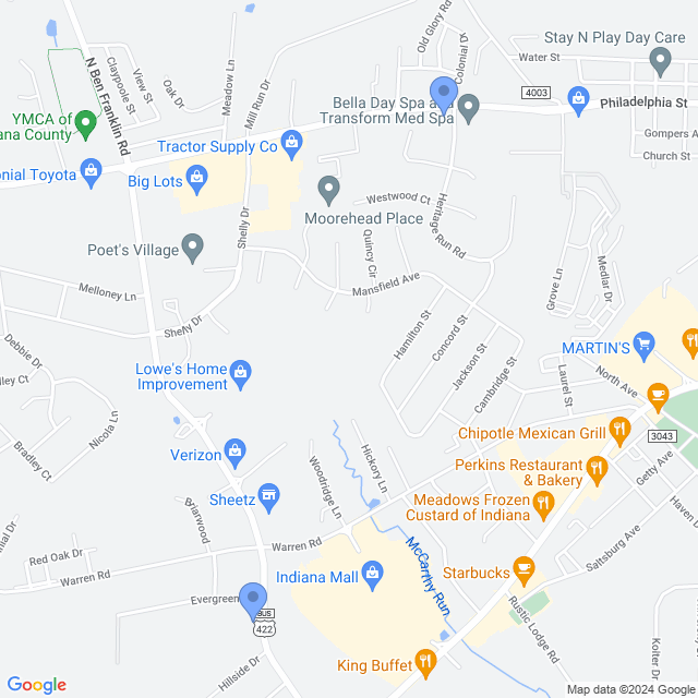 Map of veterinarians in Indiana, PA