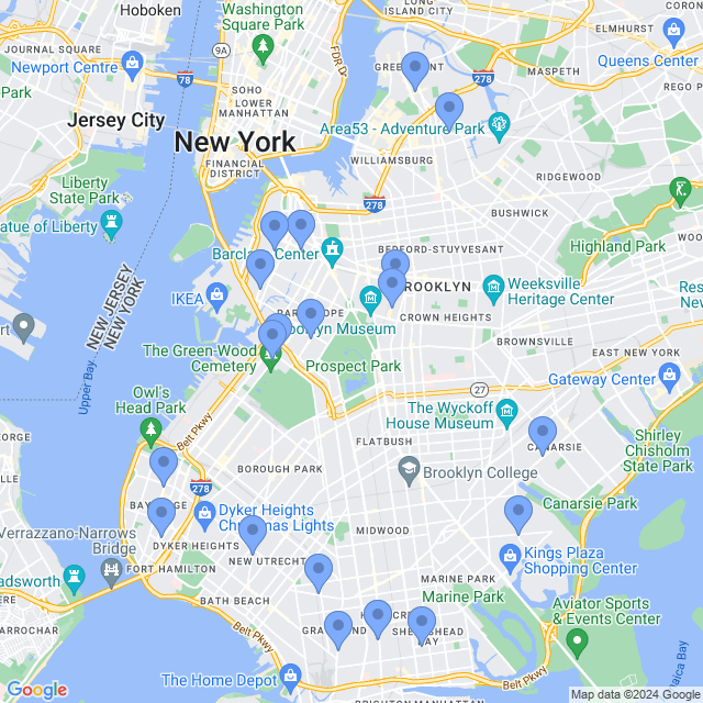 Map of veterinarians in Brooklyn, NY