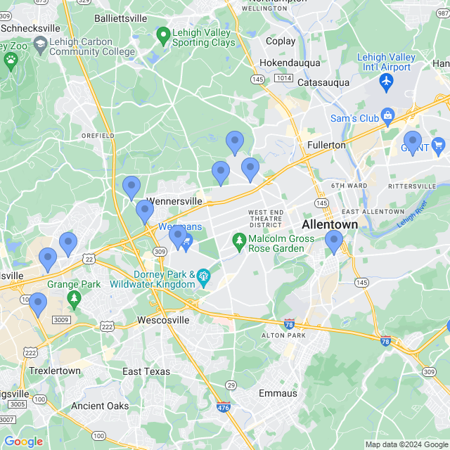 Map of veterinarians in Allentown, PA