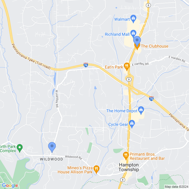 Map of veterinarians in Gibsonia, PA