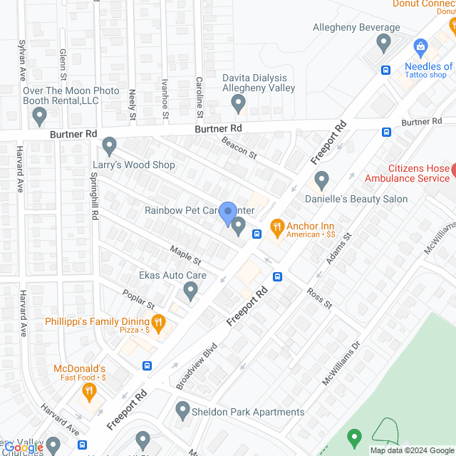 Map of veterinarians in Natrona Heights, PA
