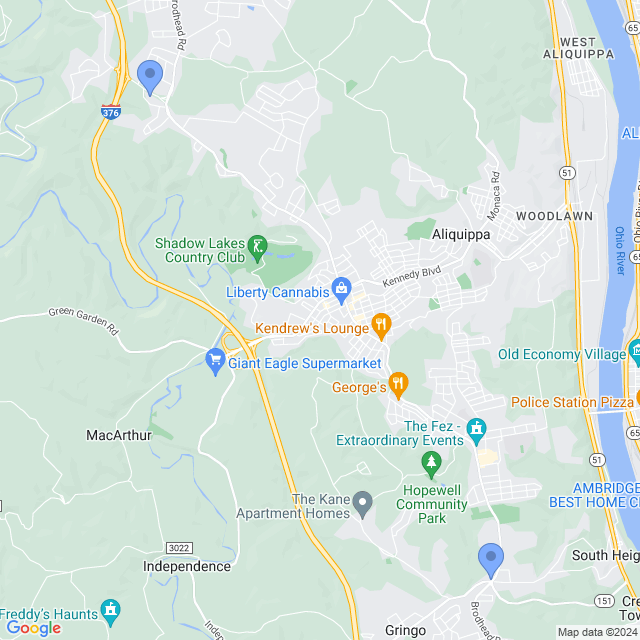 Map of veterinarians in Aliquippa, PA