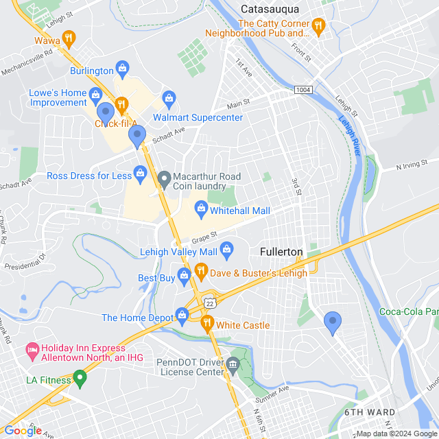 Map of veterinarians in Whitehall, PA