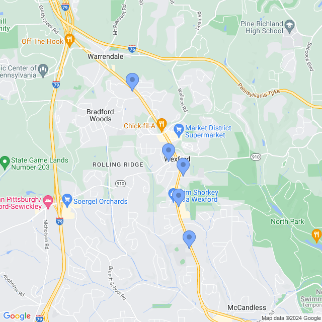 Map of veterinarians in Wexford, PA