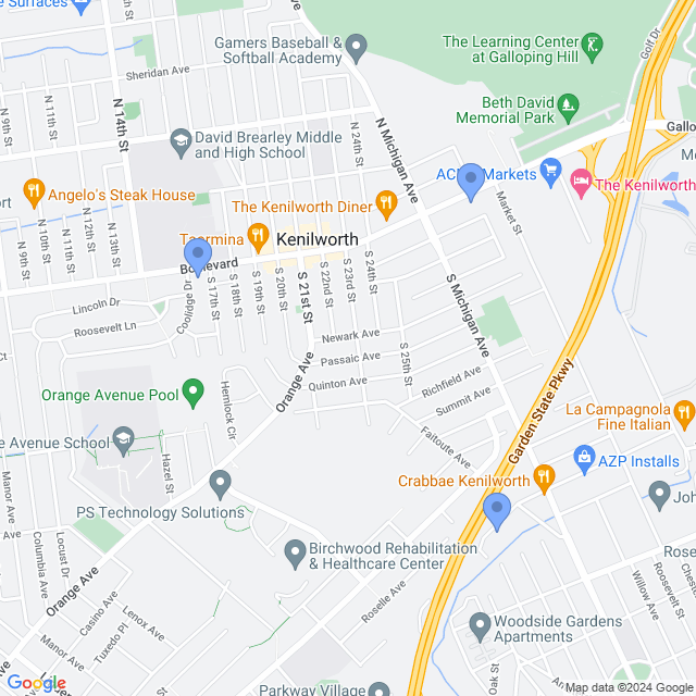 Map of veterinarians in Kenilworth, NJ