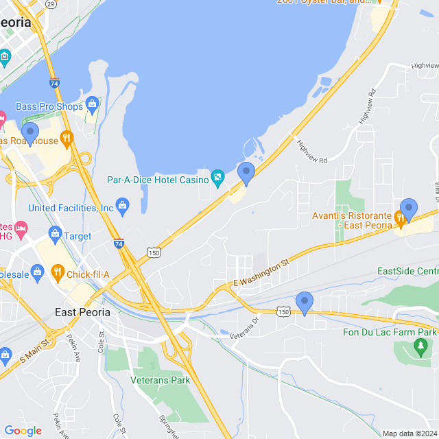 Map of veterinarians in East Peoria, IL