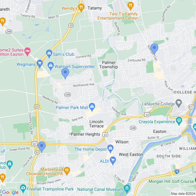 Map of veterinarians in Easton, PA
