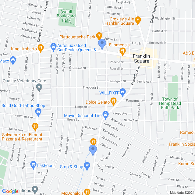 Map of veterinarians in Franklin Square, NY