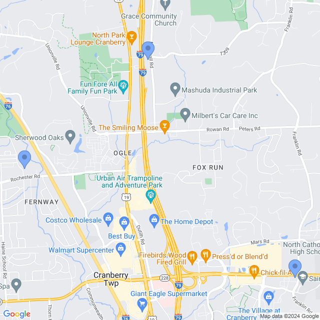 Map of veterinarians in Cranberry Twp, PA
