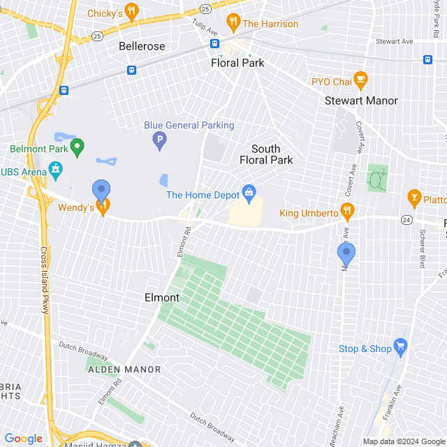 Map of veterinarians in Elmont, NY