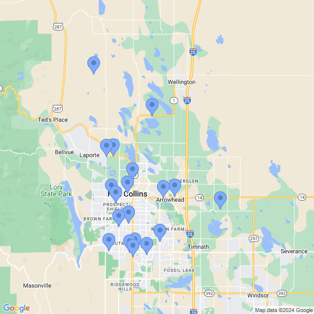 Map of veterinarians in Fort Collins, CO