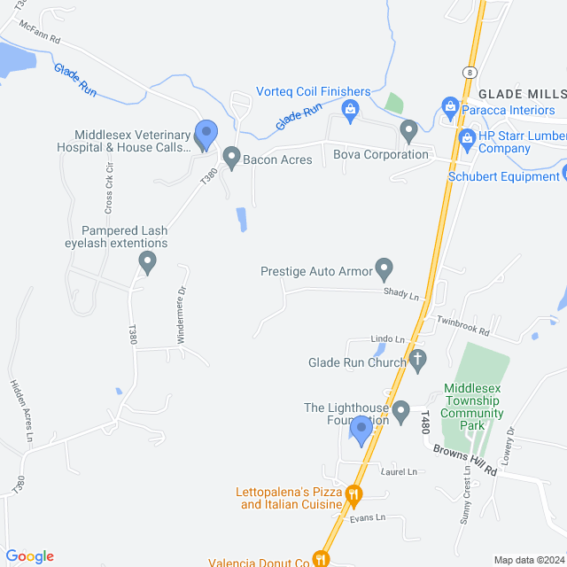 Map of veterinarians in Valencia, PA