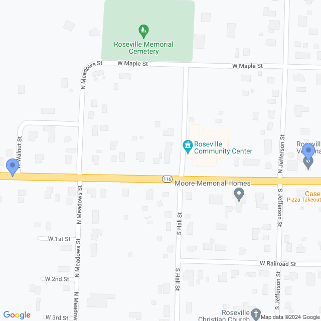 Map of veterinarians in Roseville, IL
