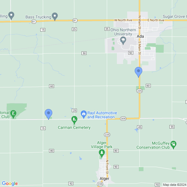 Map of veterinarians in Ada, OH