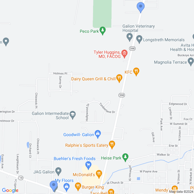 Map of veterinarians in Galion, OH