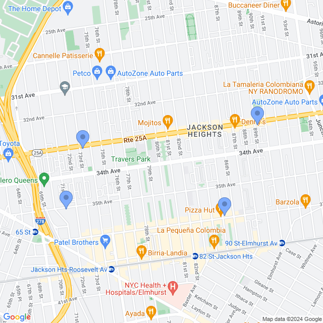 Map of veterinarians in Jackson Heights, NY