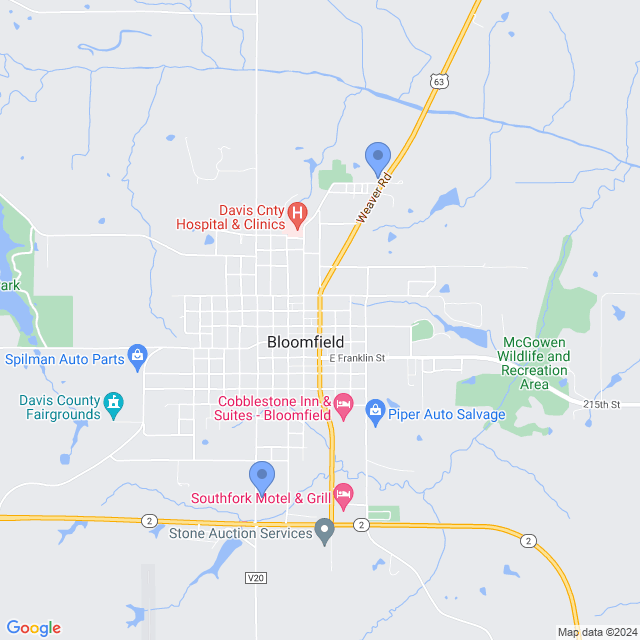 Map of veterinarians in Bloomfield, IA
