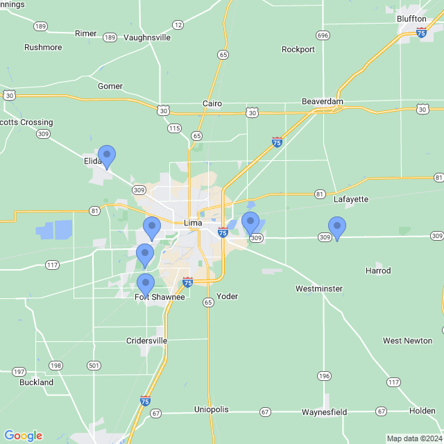 Map of veterinarians in Lima, OH