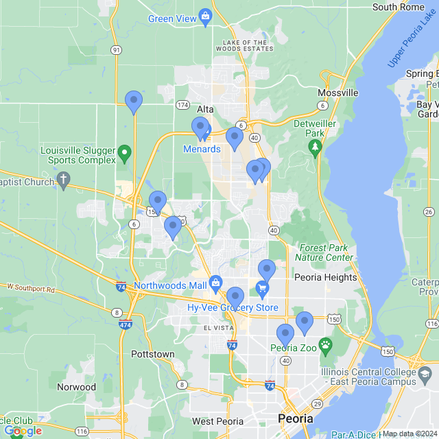 Map of veterinarians in Peoria, IL