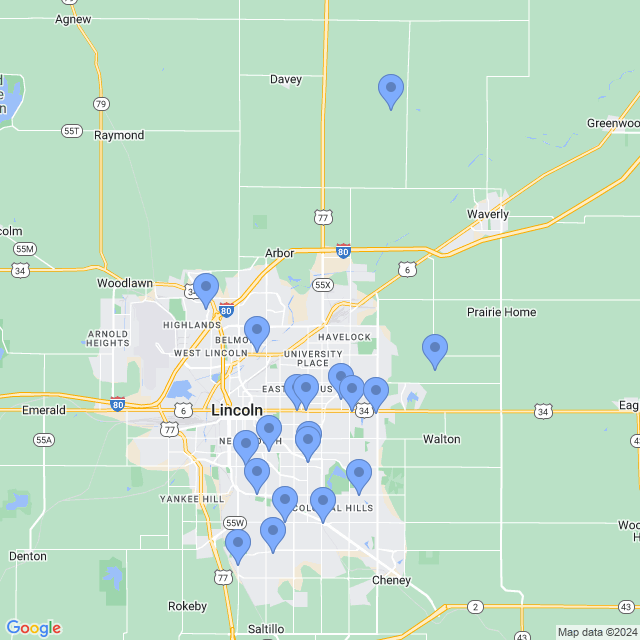 Map of veterinarians in Lincoln, NE