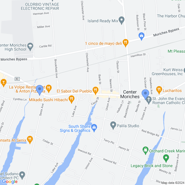 Map of veterinarians in Center Moriches, NY