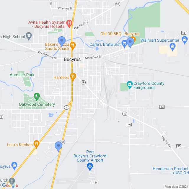 Map of veterinarians in Bucyrus, OH