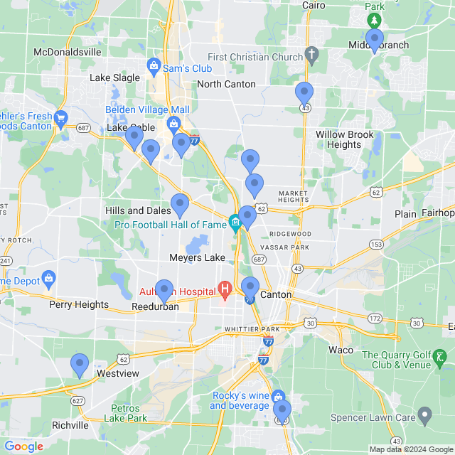 Map of veterinarians in Canton, OH