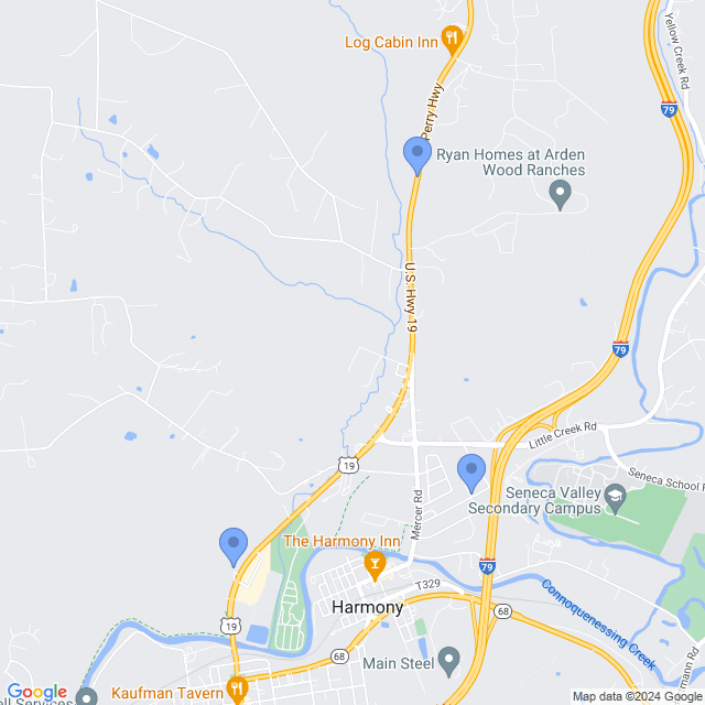 Map of veterinarians in Harmony, PA