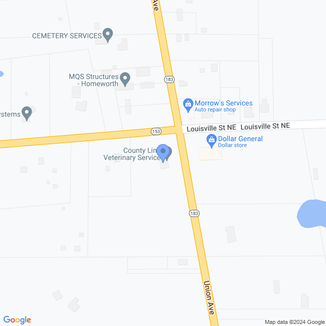 Map of veterinarians in Homeworth, OH