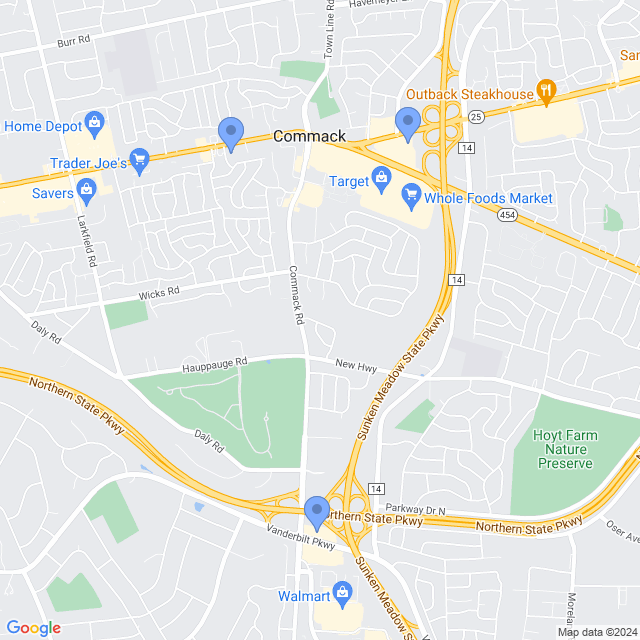 Map of veterinarians in Commack, NY
