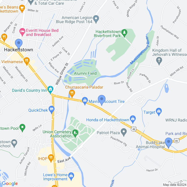 Map of veterinarians in Hackettstown, NJ
