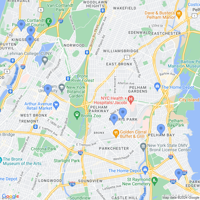 Map of veterinarians in Bronx, NY