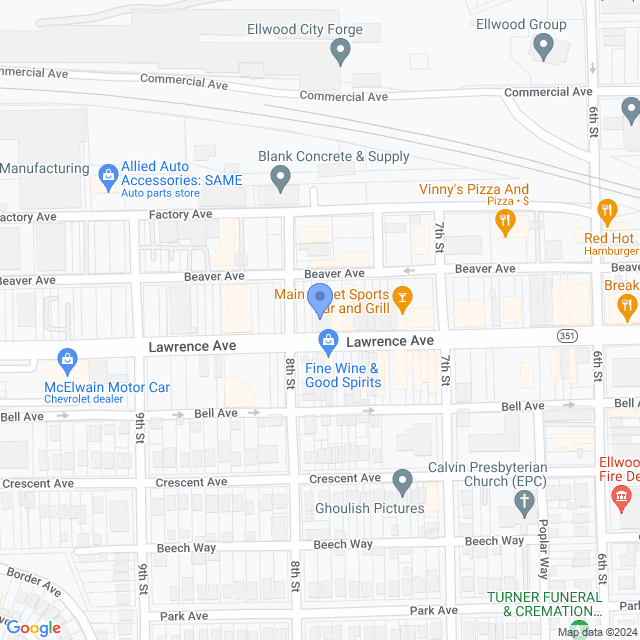 Map of veterinarians in Ellwood City, PA