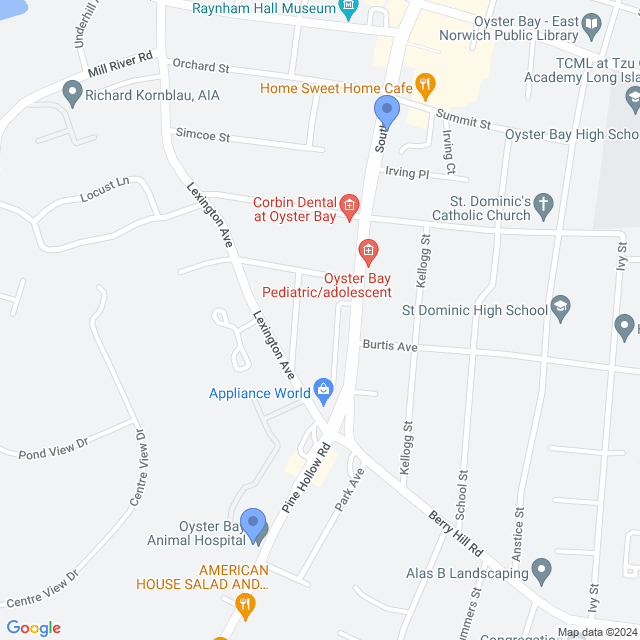 Map of veterinarians in Oyster Bay, NY