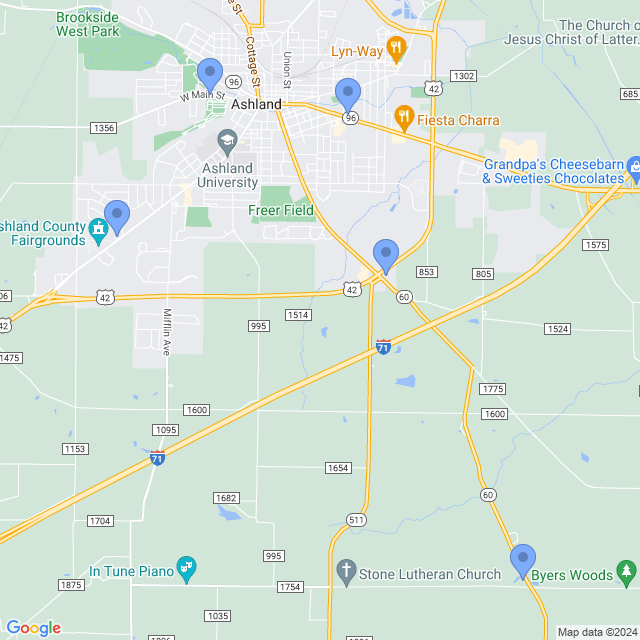 Map of veterinarians in Ashland, OH