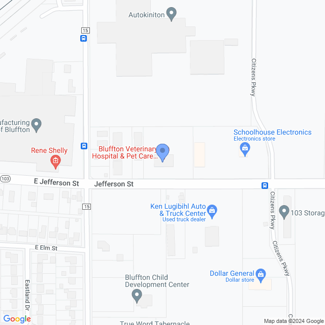 Map of veterinarians in Bluffton, OH
