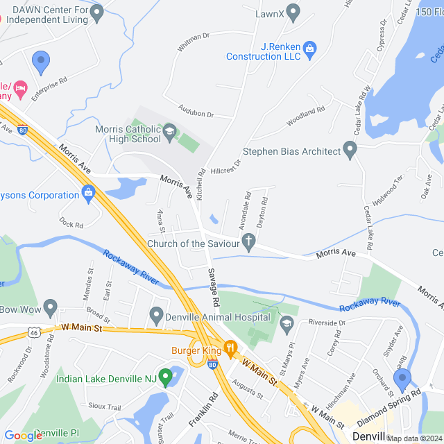 Map of veterinarians in Denville, NJ