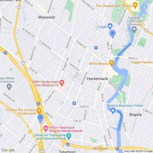Map of veterinarians in Hackensack, NJ