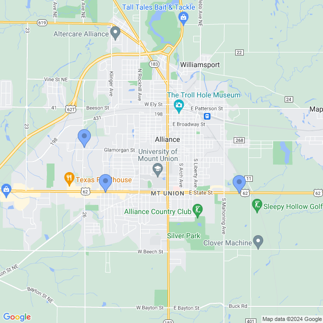 Map of veterinarians in Alliance, OH