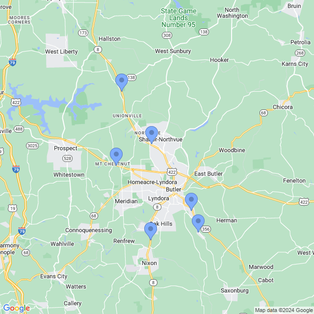Map of veterinarians in Butler, PA