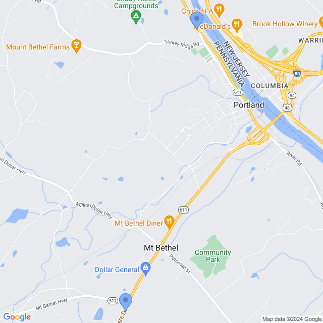 Map of veterinarians in Mt Bethel, PA