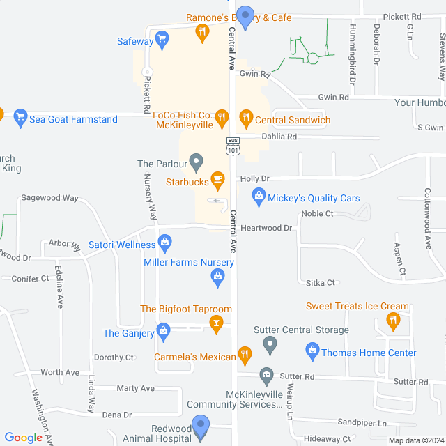 Map of veterinarians in Mckinleyville, CA