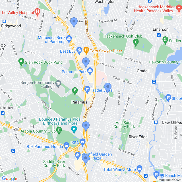 Map of veterinarians in Paramus, NJ