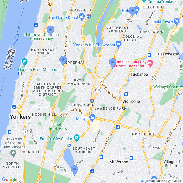 Map of veterinarians in Yonkers, NY