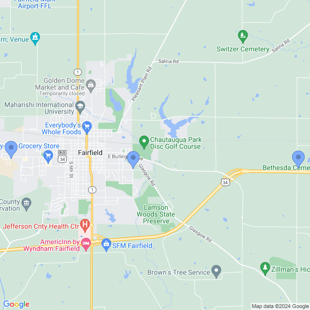 Map of veterinarians in Fairfield, IA