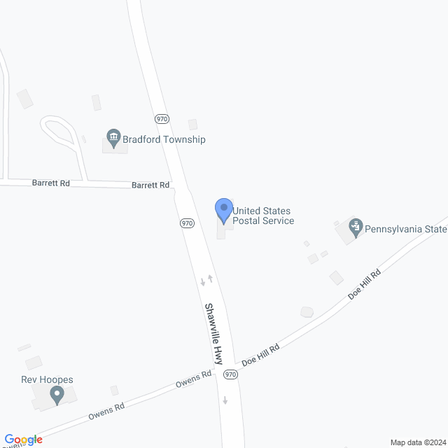 Map of veterinarians in Woodland, PA