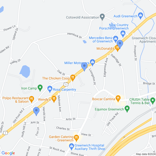 Map of veterinarians in Greenwich, CT