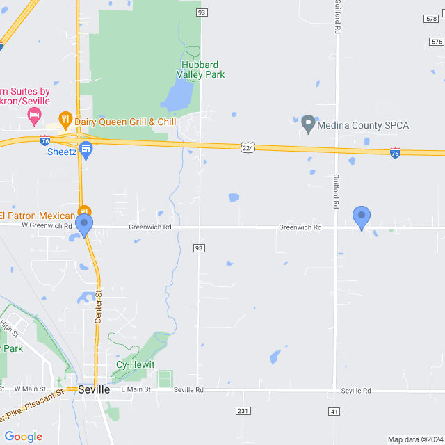 Map of veterinarians in Seville, OH