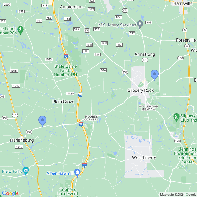 Map of veterinarians in Slippery Rock, PA