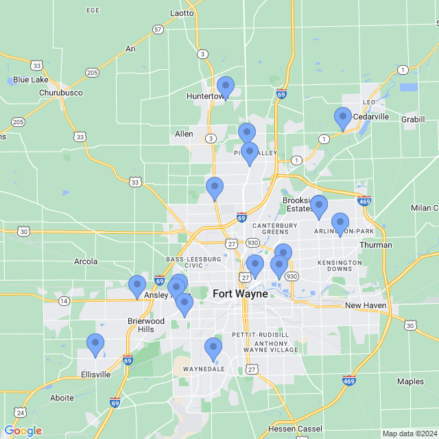 Map of veterinarians in Fort Wayne, IN
